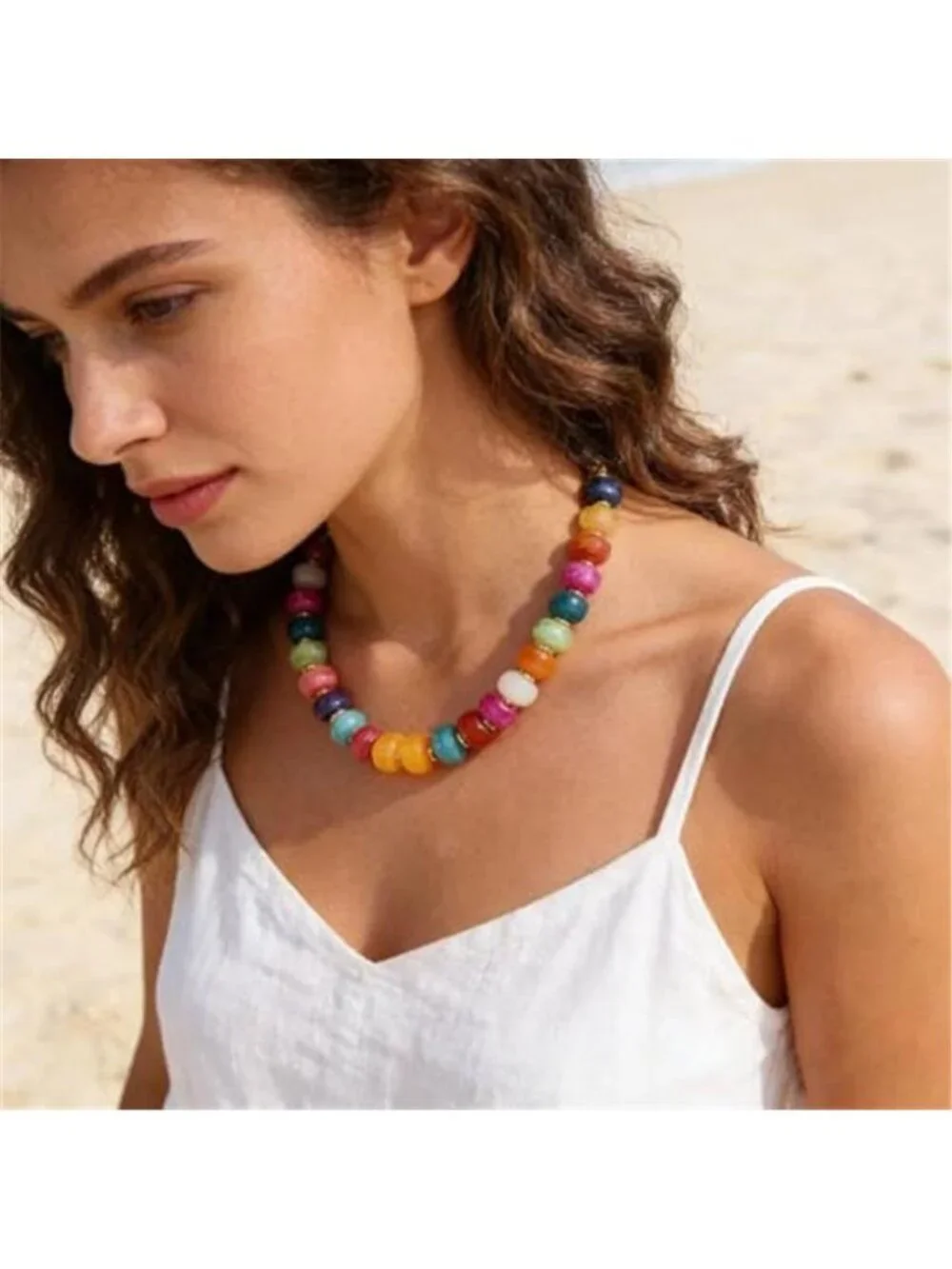 Chunky Boho Beaded Necklace Colorful